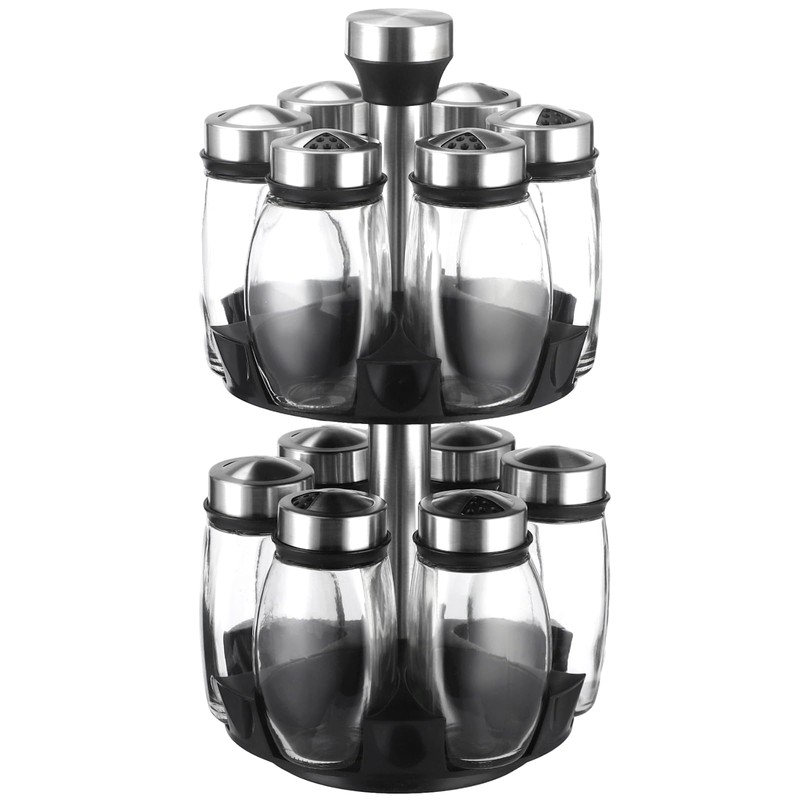 Calolin 2 Layer Rotating Spice Rack Organizer with 12 Glass