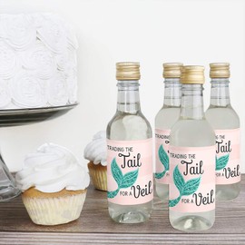 Big Dot of Happiness Trading The Tail For A Veil - Mini Wine and Champagne Bottle Label Stickers - Mermaid Bachelorette or Bridal Shower Favor Gift for Women and Men - Set of 16