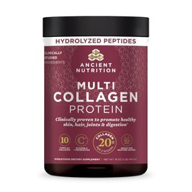 Proteína en polvo de colágeno con probióticos de Ancient Nutrition, proteína de colágeno múltiple sin sabor con vitamina C, 45 porciones, péptidos de colágeno hidrolizados que apoyan la piel y las uñas, salud intestinal, 16 onzas