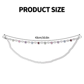 Punk Pants Chain, Punk Wallet Chain with Rhinestone Pearl Stylish Streetwear Jean Keychain Accessories for Men & Women (Silver)