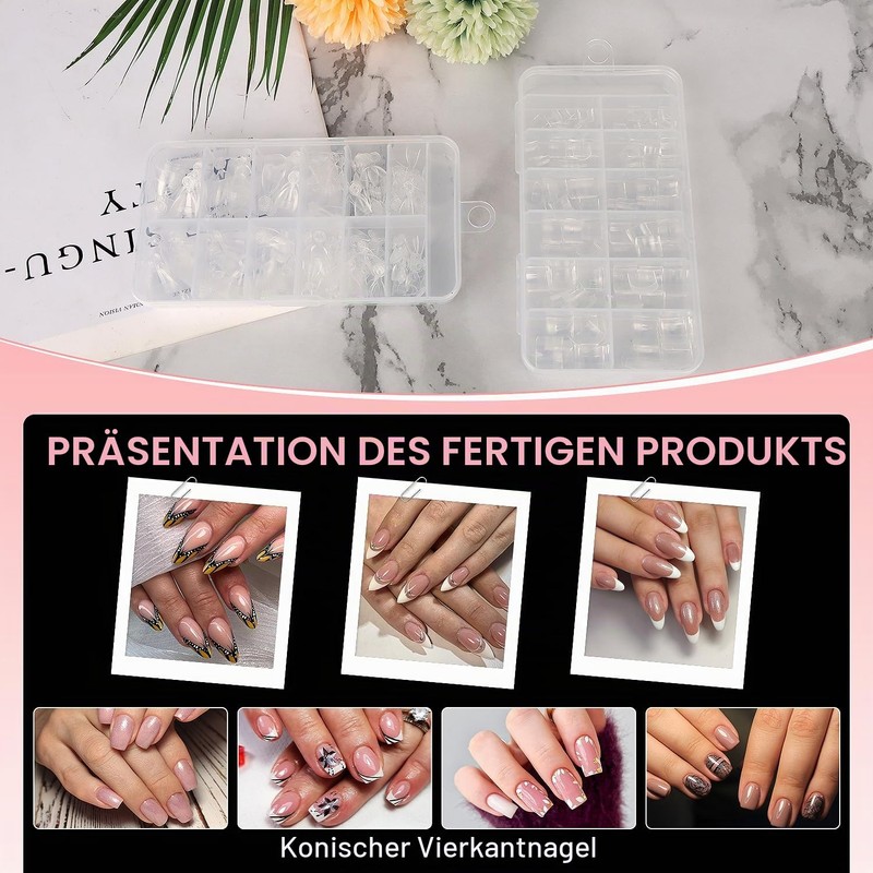 MOTIBACK 480 Piece Nail Tips Set Half Matte Almond &
