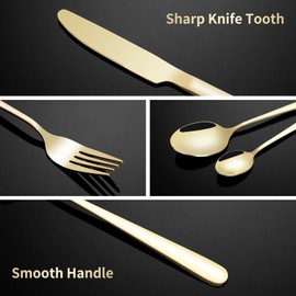 40-Piece Matte Gold Silverware Set, Stainless Steel Flatware Cutlery Set With Titanium Golden Plated, Tableware Kitchen Utensil Include Spoons, Forks, Knives, Dishwasher Safe