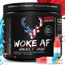 Bucked Up Woke AF Pre Entreno Pre Workout | Estimulantes + Beta Alanina + Citrulina + Cafeina Anhidra Microencapsulada| Entrenamiento, Energía, Desempeño y Vascularidad | Delicioso Sabor (Rocket Pop)