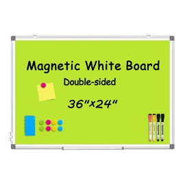 WALGLASS Magnetic Whiteboard 36"x24" Dry Erase White Board for Walls with Pen Tray, Aluminium Frame and Dry-Wipe Writing Surface for Kids' Drawing, Home, and Office (Green)