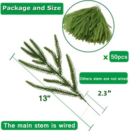 ELYJHYY 50PCS Artificial Norfolk Pine Branches Green Plants Pine Needles Stems DIY Accessories for Garland Wreath Christmas and Home Garden Decor (Green)