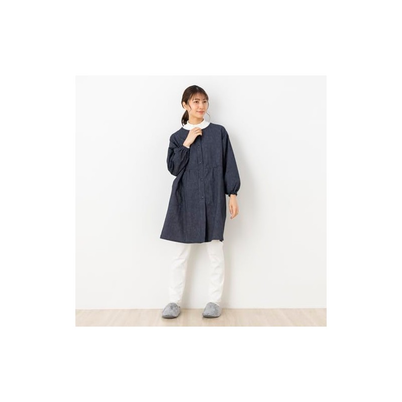 Kurume Woven Apron with Front Button, Japanese Pattern -