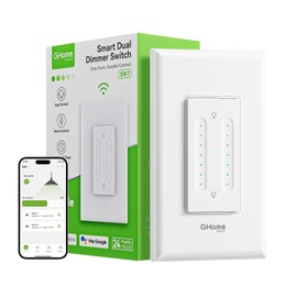 GHome Smart Dual Dimmer Light Switch, 2 in 1 Single Pole Smart Dimmer Switch Works with Alexa & Google Home, WiFi 2.4Ghz, Stepless Dimming, Voice Control, Remote Control, Schedule & Timer, FCC Listed