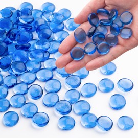 Pale Blue Glass Marbles, 0.97LB Transparent Flat Glass Beads for Vases, Light Blue Mosaic Gem Pebbles for Aquarium Decor, Floral Arrangements, Mancala Stones, Vase Filler and Crafts, Approx. 80-100PCS