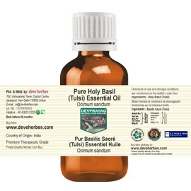 Devprayag Pure Holy Basil (Tulsi) Essential Oil (Ocimum Sanctum) Steam Distilled 50ml (1.69 oz)