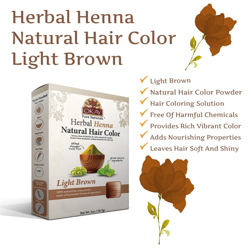 OKAY Pure Naturals Herbal Henna Color Light Brown, 56.7 Grams,