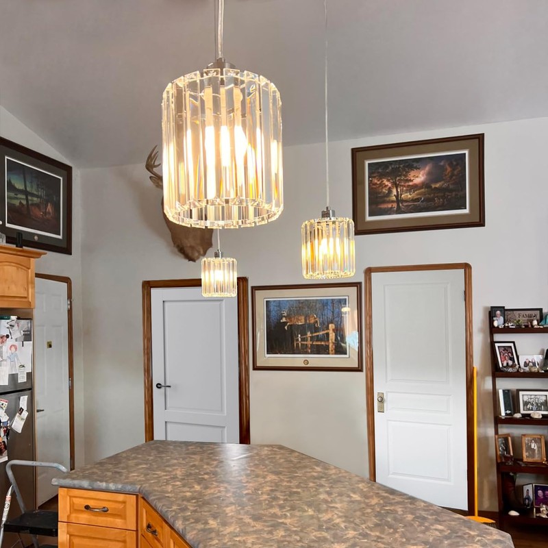 TISLYCO Crystal Pendant Lights - Kitchen Island Lighting, Mini Crystal