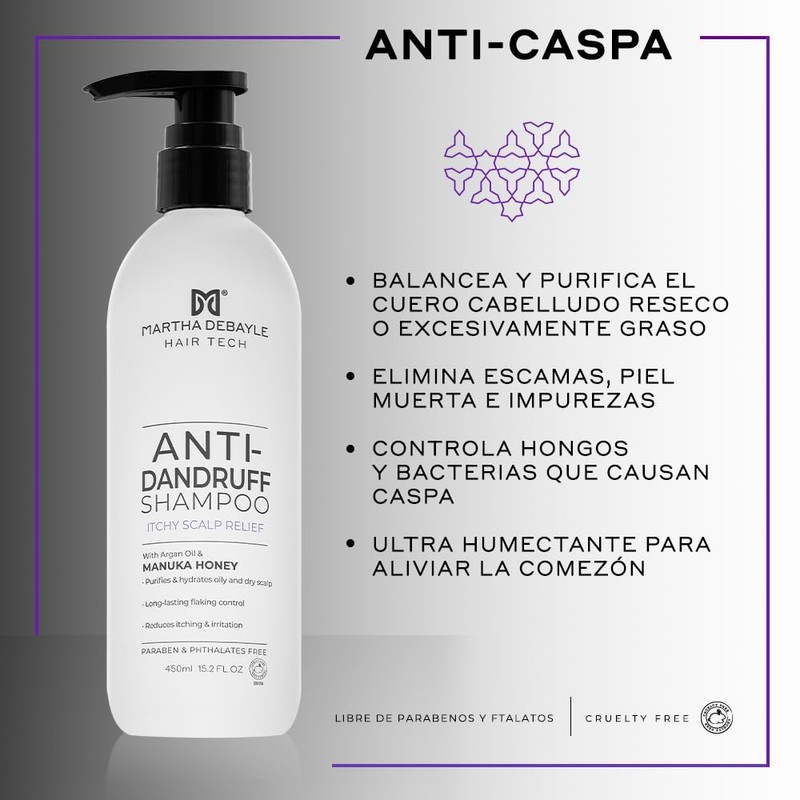 Martha Debayle Shampoo Anti-Caspa. Con Piritionato de Zinc, Miel de