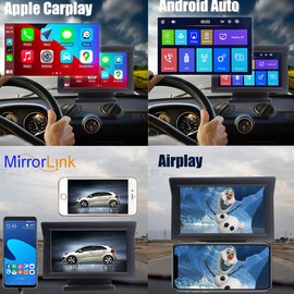 Wireless Apple Carplayer Android Auto Monitor, 7 Inch Full HD Touch Screen Portable Car Radio Receiver, Car Stereo with Mirror Link, Bluetooth Dash Windshield Mounted