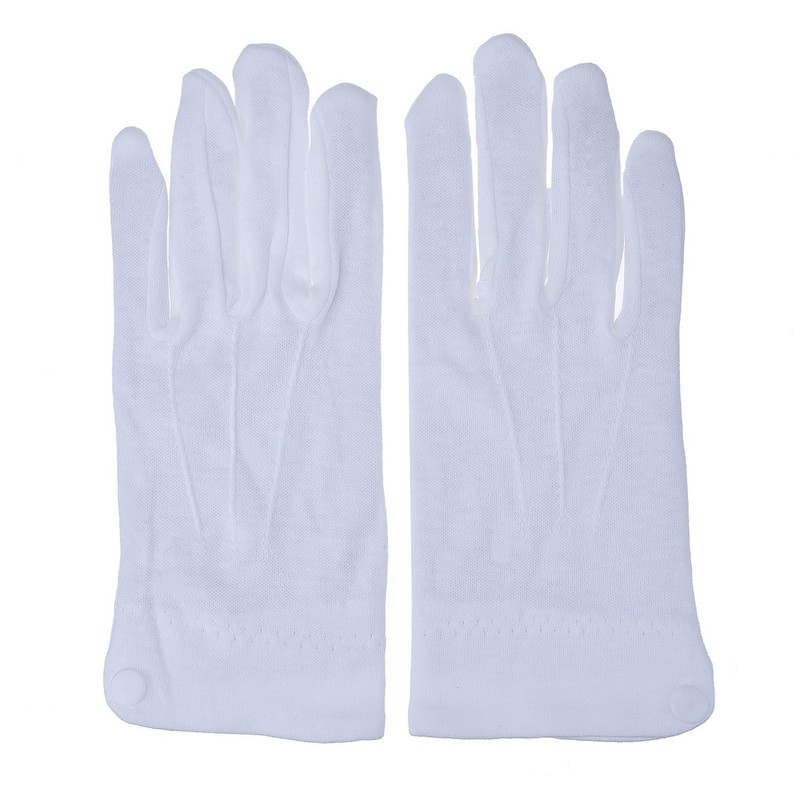 White Stitched Cotton Gloves Parade Gloves with Snap Closure, 2
