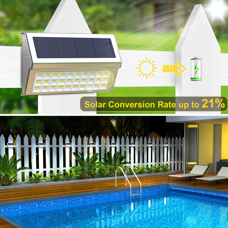 ROSHWEY Solar Lights Outdoor, 10 Pack 30 LED Fence Lights