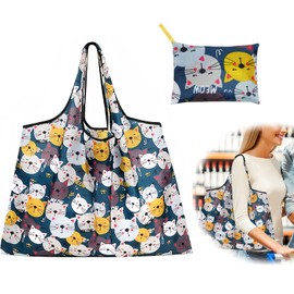 Mewflew Large Foldable Stylish Nylon Shopping Bag Portable and Reusable (52cm x 66cm), colourful