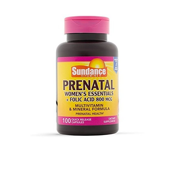 Prenatal Multivitamin and Mineral Formula | 100 Quick Release Capsules | with Folic Acid 800 mcg | Non-GMO, Gluten Free Supplement for Women | by Sundance