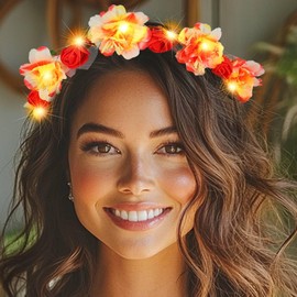 Zoestar Luminous Flower Crown Headband LED Wreath Headbands Bridal Flower Headpiece Festival Garland Headpiece Hair Accessories for Women Red One Size