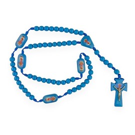 GCK Divine Child Jesus Wooden Wood Beads Rosary Handmade Necklace Rosario Madera Azul Divino Nino Collar
