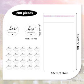 lasuroa 200pcs His Favorite Her Favorite Stickers, Wedding Stickers with 200 Transparent Self Sealing Snack Bags for Guest Welcome Gifts & Bridal Shower Favors
