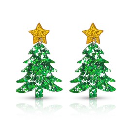 Christmas Tree Earrings for Women, Acrylic Christmas Holiday Earrings Green & Yellow Christmas Tree Drop Dangle Earrings Trendy Christmas Jewelry for Women Dress up Party Xmas Gifts