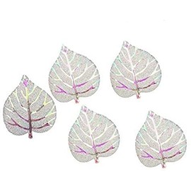 15 White and Gold Glitter Leaves 26mm Resin Christmas Embellishments Card Making Crafts