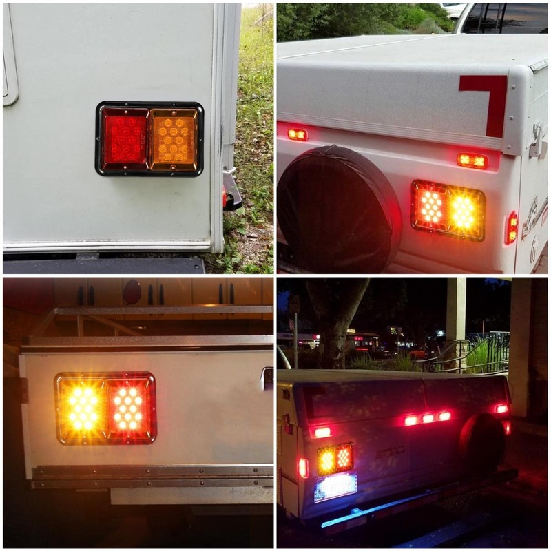 Partsam 2Pcs Double Led Trailer Tail Lights Horizontal Mount Dual