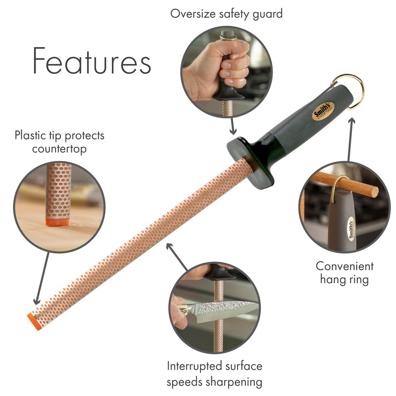 Smith's 3001 10” Oval Diamond Sharpening Steel Rod – Grey