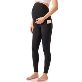 Enerful Maternity Leggings Over The Belly Activewear Pregnancy Stretch Workout Yoga Pants Tights with Pockets Large