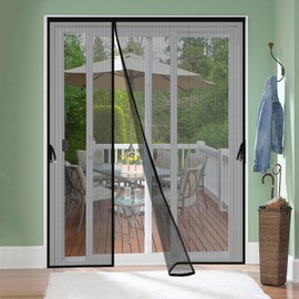 Reversible Left Right Side Opening Magnetic Screen Door for 72 x 80in French Door, Screen Itself Size: 74" x 81", Glass Sliding Door Heavy Duty Screen Door Mesh Curtain for Front Patio Or Large Door
