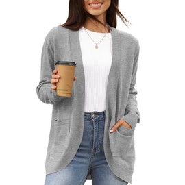 LILBETTER Women’s Lightweight Cardigan with Pockets Long Sleeve Open Front Cardigan for Women(H Grey Medium)