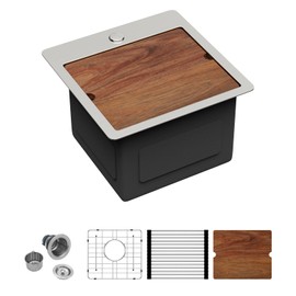 Funmier 15 Inch Bar Sink - 15 x 15 Drop In Bar Sinks Workstation Topmount Kitchen Sink 16 Gauge Stainless Steel Single Bowl Above Counter Outdoor RV Wet Sinks Handmade