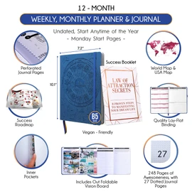 Law of Attraction Planner – Undated Hourly, Weekly & Monthly Goal Setting Planner, 12-Month to Increase Productivity | Life & Gratitude Journal, Include Foldable Vision Board, Gift Box & Stickers