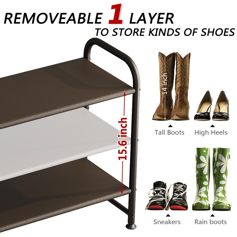 INGIORDAR Shoe Rack 3 Tier Long Storage Organizer Wide Metal