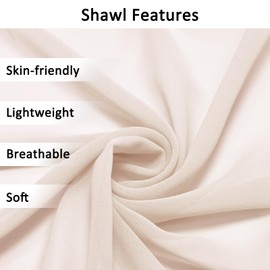 lifwimner Chiffon Scarf Women's Summer Festive Scarf for Evening Dress, Stole Hijab 175 x 70 cm Lightweight Scarves and Shawls Chiffon Scarves for Bride Summer Wedding, nude peach
