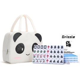 drizzle 30mm Mahjong Set Blue - 144 Medium Size Tiles with Panda Bag and Racks - Traditional Chinese Table Game - Home Family Dorm Party for Leisure Time - Mah Jong 中國麻將