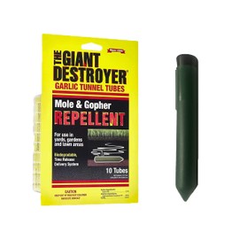 The Giant Destroyer Garlic Tunnel Tubes Repels Moles, Gophers, Skunks and Other Burrowing Rodents in Yards, Gardens & Lawn Areas, 10-12 Months, Highly Concentrated Garlic Oil (120 Tubes)
