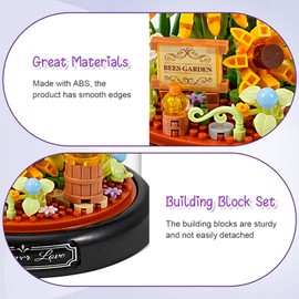 Mini Animals Flower Building Set - 588 Pcs Butterflies Bees Flowers Animals Building Blocks with Transparent Cover, Garden Den Block Kit for Adults Kids Christmas Home Decoration Gifts,Bee
