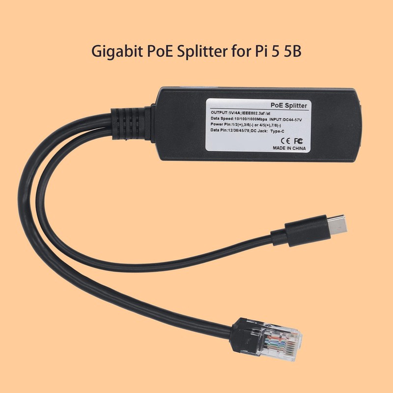 Gigabit PoE Splitter for Pi 5 5B, 5V 4A PoE