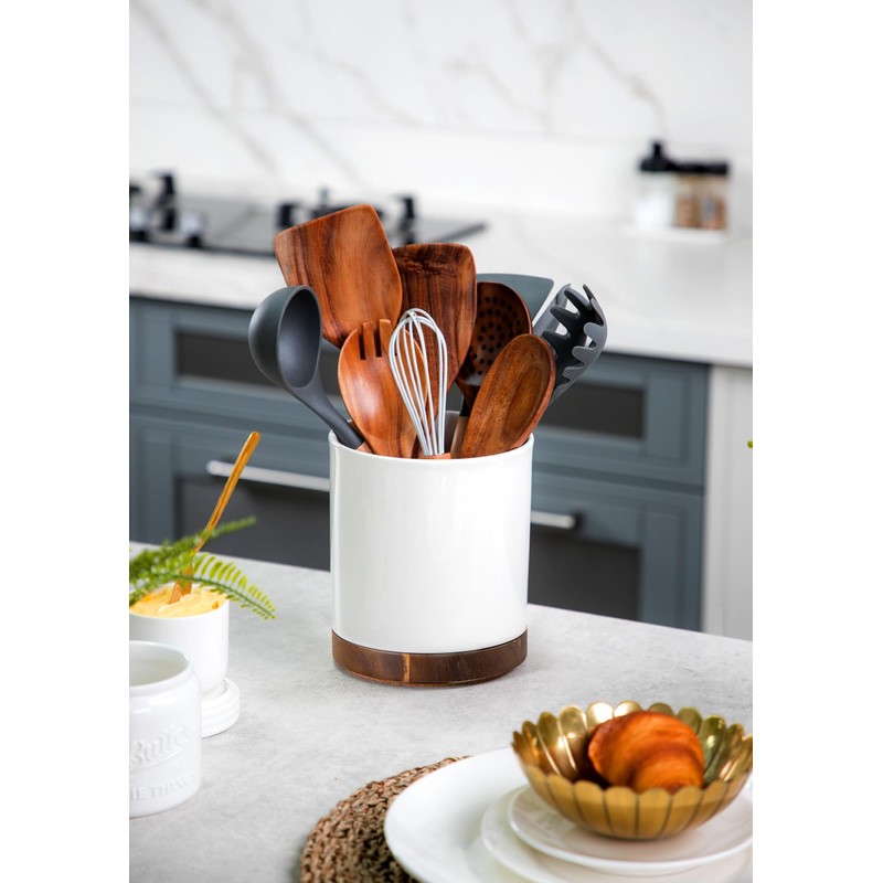 Nucookery 360° Rotating Utensil Holder, 7.2" Large Utensil Crock, White