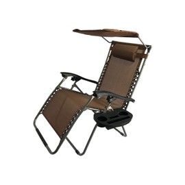Akari Decor Extra Large Oversized XL 3pcs Zero Gravity Chair Patio Adjustable Recliner with Canopy Sunshade and Cupholder (Brown)