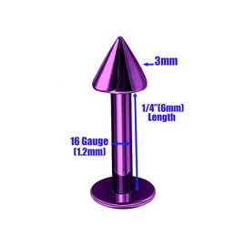 2Pcs Titanium G23 Anodized Purple 16 gauge 1/4 6mm Labret Piercing Rings Jewelry Cartilage Lip Medusa Monroe 3mm Cone M12897