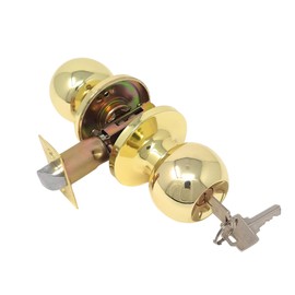 RS Entry Door knob with Lock, One Key-Way Entrance Door Knob Entry with Key Handle, Standard Ball (Entry with Key, Polished Brass)