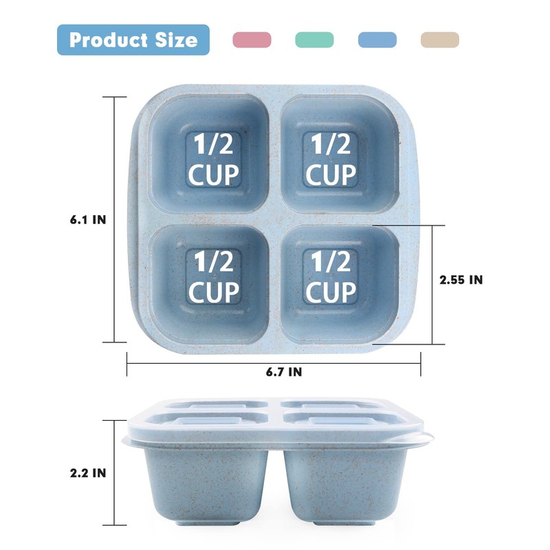 PUiKUS PUiKUS 4 Pack Snack Containers, 4 Compartments Bento Snack