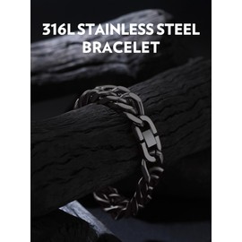 Bandmax Black Stainless Steel 17MM Cuban Link Chain Bracelet Thick Heavy Curb Wristband -8.26"