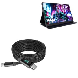 BoxWave Cable Compatible with ZSCMALLS Portable Monitor Gaming Monitor (17.3 in) - PowerDisplay PD Cable (6ft) - USB-C to USB-C (100W), LED Wattage Info Extra Long Braided Nylon - Jet Black