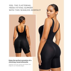 SHAPELLX Tummy Control Bodysuit Shapewear Tummy Control Body Shaper Scoop Neck Low Back Shorts Body Suits For Women Daily Life(Black,3X-large/4X-large)