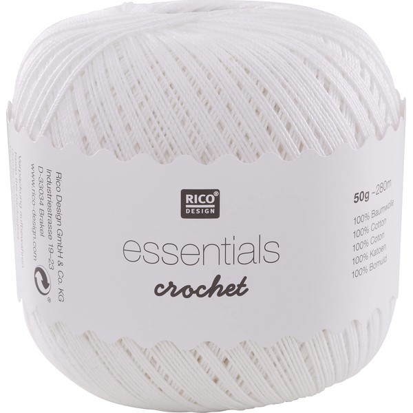 Rico Design ESSENTIALS CROCHET WHITE, 100% Cotton, 7.5 x 7.5