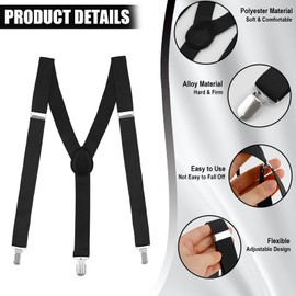 HJJMN Braces for Men, Adjustable Elastic Suspenders with 3 Strong Clips, Ski Braces Paired with 2 Pairs of Suit Shoulder Pads, Black Braces for Wedding Business Daily Wear