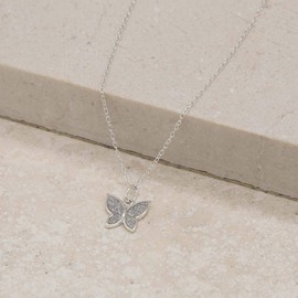 Tuscany Silver Women's Sterling Silver 11.5mm x 13.5mm Stardust Butterfly Necklace 42cm/16.5"-44.5cm/17.5"